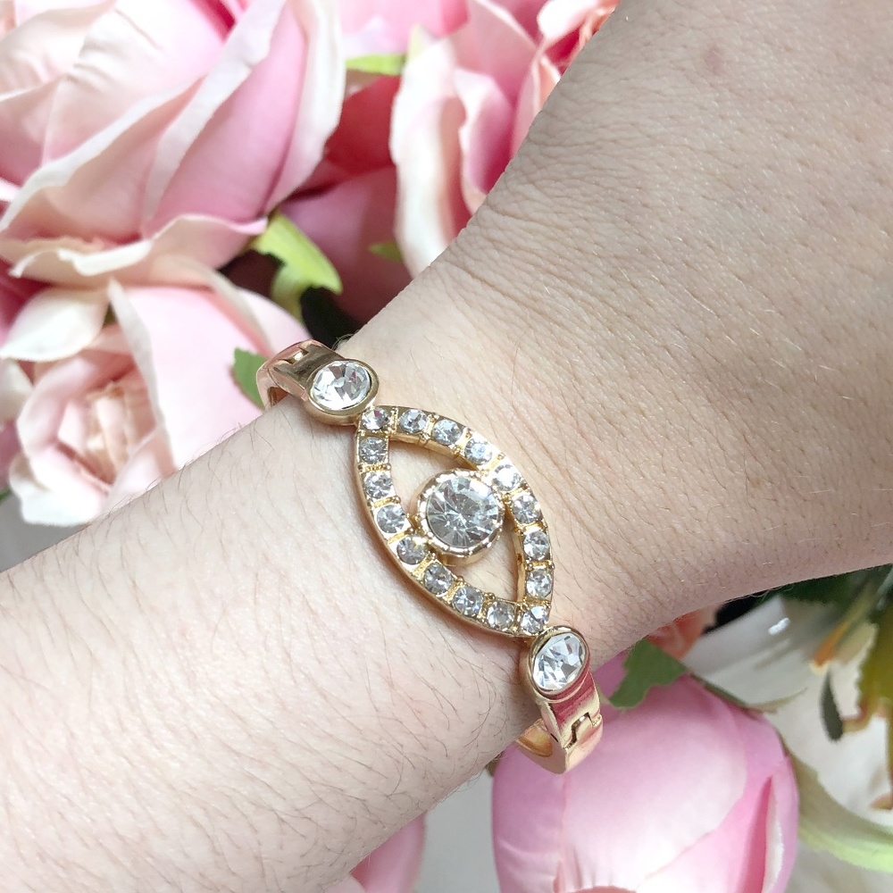 🧿Boho good luck protection crystal evil eye bangle bracelet